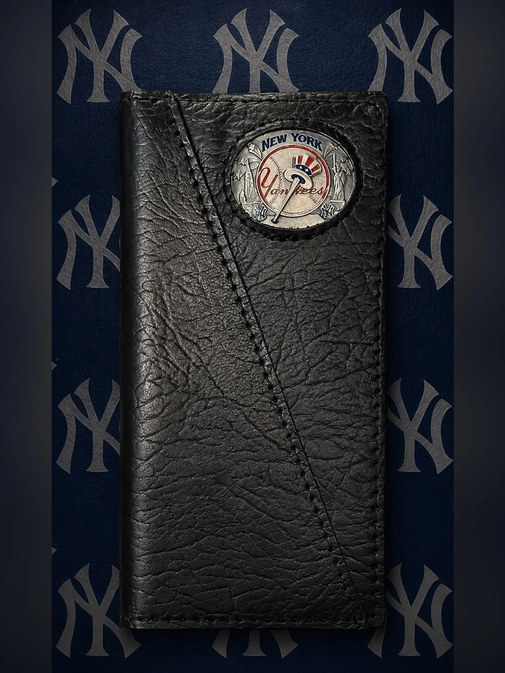 New York Yankees Genuine Leather Checkbook Cover MLB Baseball Wallet Holder